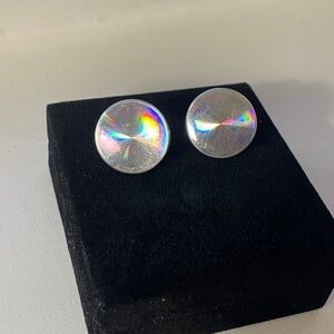 MCM Holographic Round Disc Earrings with Sterling Screwbacks